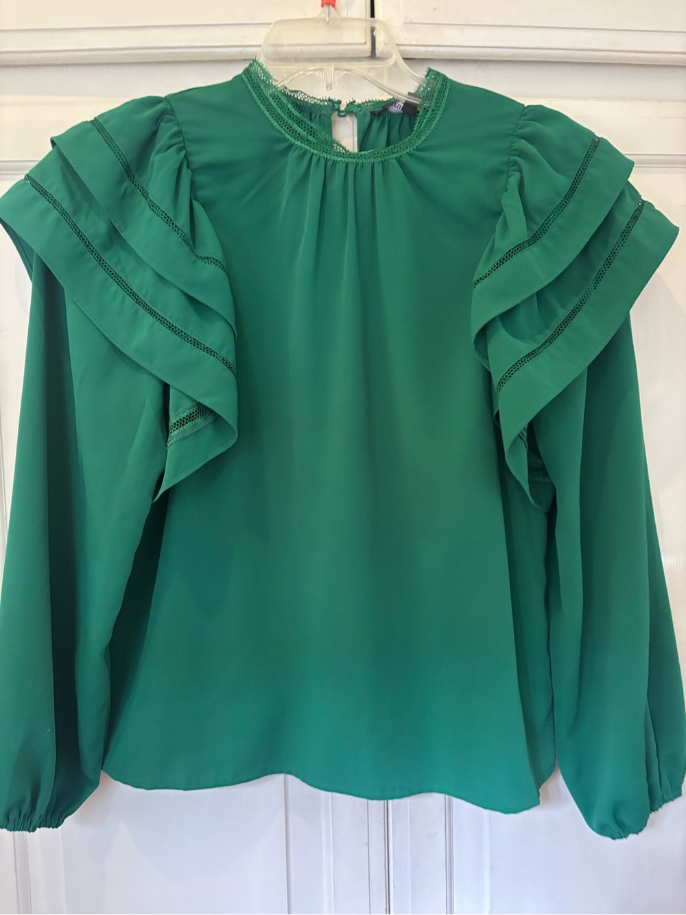 Ruffled Emerald Green Long-Sleeve Blouse
